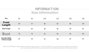 Guide des tailles détaillé pour chemise en jean enfant montrant les mesures de 80 à 130