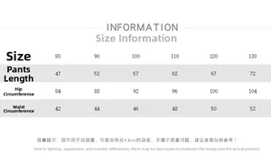 Size chart detail showing waist and length specs for kids cargo pants from 80 to 130cm