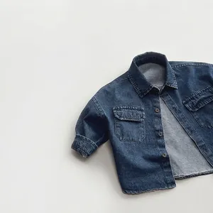 Chemise en Denim de Coton pour Enfants Haut Décontracté à Manches Longues avec Boutons pour Garçons et Filles Denim Lavé Doux