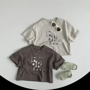 T-shirts pour enfants en coton gris et marron avec graphique OR et accessoires d'été