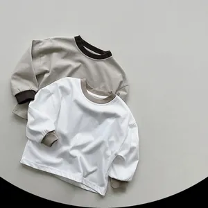 Maglietta a Maniche Lunghe in Cotone per Bambini Girocollo a Contrasto Top Casual Ragazzi Ragazze Primavera Stile Coreano