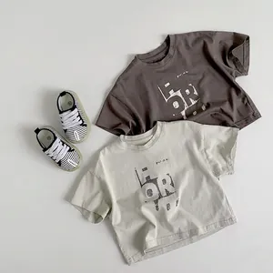 T-Shirt à Manches Courtes en Coton pour Enfants de Style Coréen Impression de Lettres Haut Décontracté d'été pour Garçons Filles