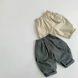Kinder Jungen Mädchen Baumwolle Cargo Hose Locker Weites Bein Elastischer Bund Einfarbig Koreanischer Stil Lässige Hose