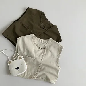 Gilet Sans Manches en Coton Rétro pour Enfants Cardigan Style Forêt Japonaise pour Tout-Petits Garçons Filles Bébé Haut Casual