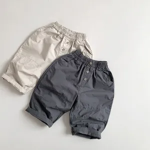 Kids Casual Cotton Thin Long Pants Korean Style Elastic Waist Solid Color Trousers For Boys Girls Toddler Summer Clothing