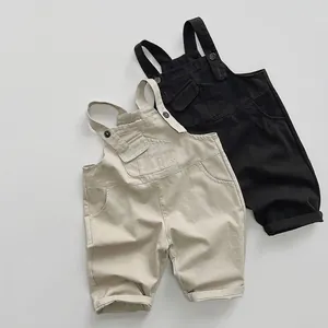 Salopette en Coton pour Enfants Couleur Unie Décontractée Style Coréen Unisexe Pantalon à Bretelles pour Printemps Automne