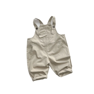 Salopette classique en coton kaki pour enfants avec bretelles et poche frontale