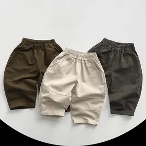 Pantaloni Casual in Cotone per Bambini Morbida Vita Elastica per Ragazzi Ragazze Stile Coreano Primavera Autunno Tinta Unita