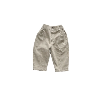 Kids minimalist khaki cotton leisure pants with elastic waist and stylish stitching