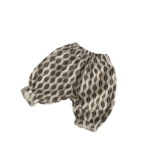 Pantalon en coton pour enfants avec motifs ondulés marron et taille élastique