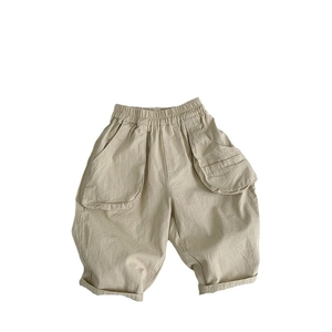 Khakifarbene Kinder-Weitbeinhose mit Gummizug und großen Seitentaschen für Jungen und Mädchen
