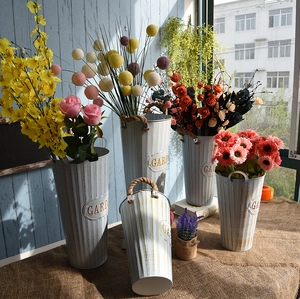 Vintage European style metal flower buckets set with rope handles and Garden motif
