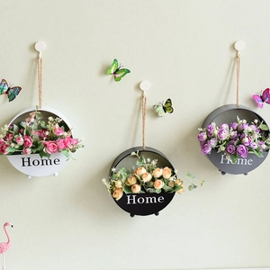 Nordic Style Wall Hanging Wooden Planter Round Decorative Basket Home Sign For Indoor Outdoor Plant Display Home Ornament