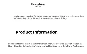 Detail of handmade woven straw planter with internal waterproof plastic lining for plants