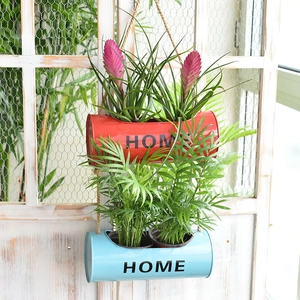 Nordic wall hanging metal planters with rope, home decor iron buckets for gardening