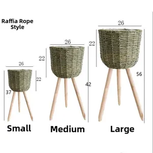 Detailed size comparison for woven plant stand set in three height specifications
