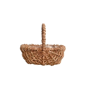 Panier à fleurs tressé à la main avec poignée en arc et doublure plastique pour fleurs