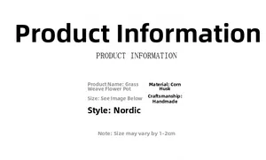 Detailed technical specifications for handmade corn husk woven basket in Nordic style