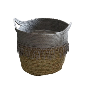 Bohemian large woven storage basket with cotton rope handles and tassel detail décor