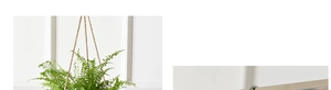Detail of hand-woven natural seagrass hanging basket with stainless steel ring for plants