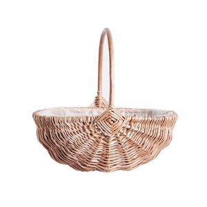 Handwoven wicker flower basket with handle and waterproof liner for floral arrangements