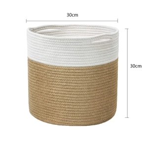 Detail view of woven cotton rope basket showing 30x30cm dimensions and textured finish