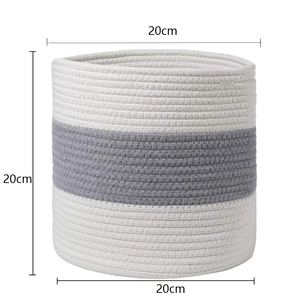 Detail of woven cotton rope plant basket showing 20cm height and diameter dimensions