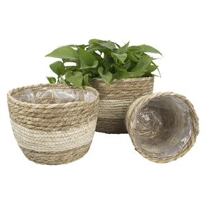 Natural Seagrass Woven Plant Basket With Waterproof Liner Handwoven Flower Pot Cover For Indoor Outdoor Home Decor Storage Basket Set