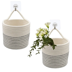 Cotton Rope Woven Hanging Basket Wall Mounted Storage Basket For Flower Pot Indoor Plant Holder Home Decoration Bohemian Style