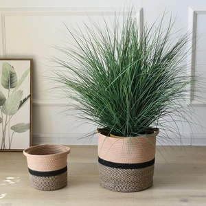 Cotton Rope Woven Storage Basket Handwoven Plant Pot Cover Decorative Foldable Indoor Planter With Handles For Home Organization