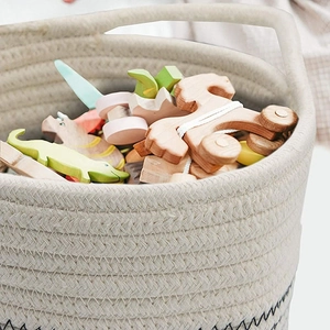 Two-tone cotton rope hanging basket for flower pots and toy storage with handle