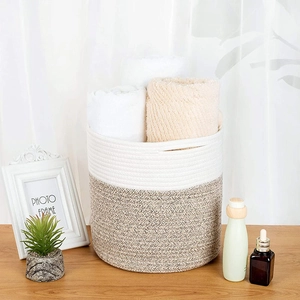 Woven Hemp Plant Basket Modern Decorative Storage Bin Round Flower Pot Cover With Handles For Indoor Home Organization
