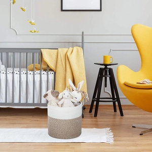 Modern woven cotton rope plant basket with handles for home storage and decor