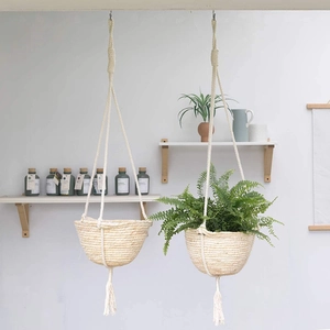 Handmade Woven Hanging Plant Basket With Waterproof Liner Natural Fiber Grass Planter For Indoor Outdoor Home Decor