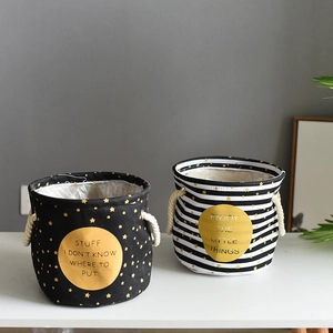 Linen canvas storage baskets with star prints and rope handles for home organization