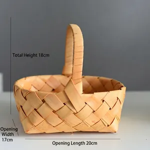 Vue détaillée des dimensions du grand panier cadeau en bois tressé avec poignée fixe