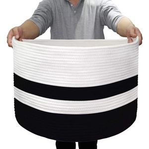Extra Large Cotton Rope Woven Laundry Basket Modern Striped Storage Bin With Handles For Clothes Toys Nursery Organization