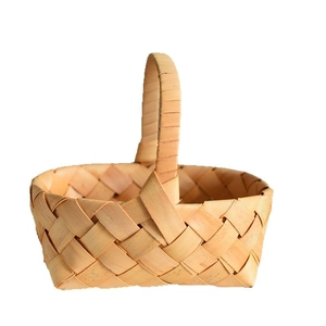 Panier cadeau rond en copeaux de bois fait main avec poignée pour mariages et bonbons