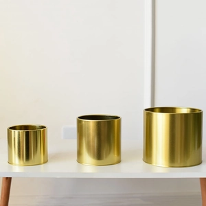 Nordic Modern Minimalist Gold Iron Flower Pot Electroplated Metal Storage Bucket Home Office Desktop Decorative Ornament Container