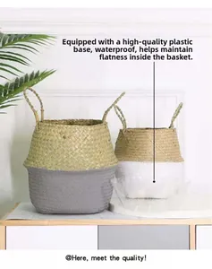 Detail of woven basket with waterproof plastic liner for indoor plant storage