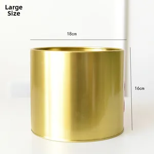 Detail view of large gold metal planter with dimensions 18cm diameter and 16cm height
