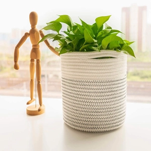 Handmade Woven Hemp Rope Storage Basket Modern Round Plant Pot Cover Color Block Zigzag Pattern Home Organizer Laundry Basket
