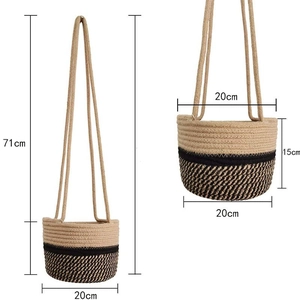 Detailed size specifications for woven hanging basket with height and width dimensions