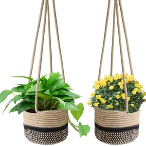 Handmade Woven Hemp Rope Hanging Planter Basket Indoor Outdoor Plant Flower Pot Decorative Storage Holder Modern Rustic Home Decor