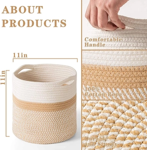 Detail showing 11x11 inch cotton rope basket with dual-tone design and soft handles