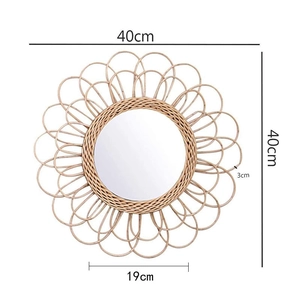 Artistic round rattan wall mirror with 40cm sunflower frame and 19cm glass mirror insert