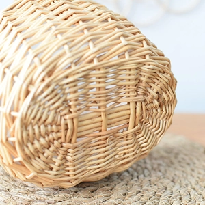 Close-up of natural woven texture on handmade wicker flower basket for home decor
