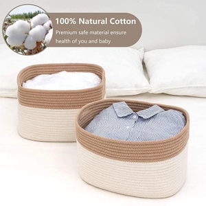Handmade Woven Rattan Cotton Rope Storage Basket Rectangular Desktop Organizer For Snacks Sundries Toys Clothes Laundry Bin Home Decor