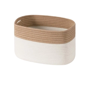 Rectangular woven cotton rope storage basket in coffee and beige two-tone minimalist style