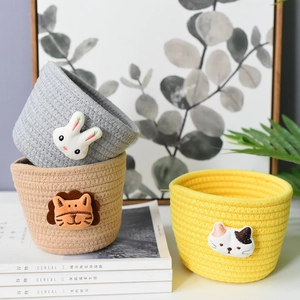 Handmade Cotton Rope Woven Storage Basket Cute Animal Flower Desktop Organizer Small Decorative Bin For Home Nursery Office